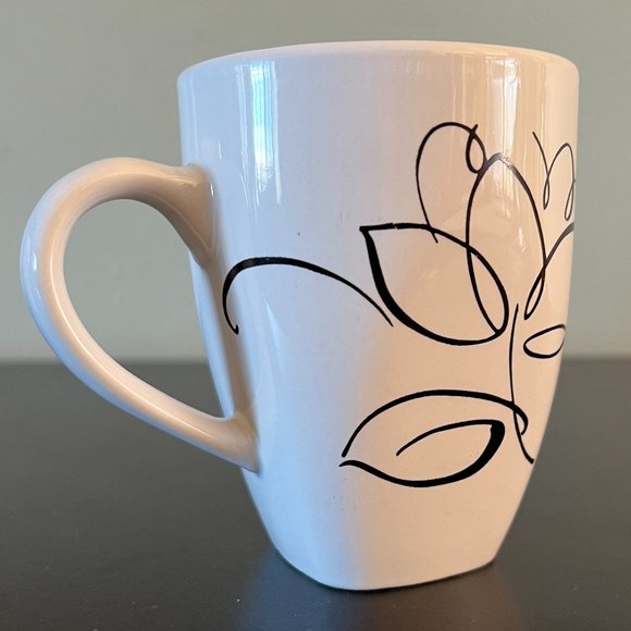 Set of 2 Magnolia Flower Black on White Ceramic Mugs by Envision Studio - Picture 3 of 6